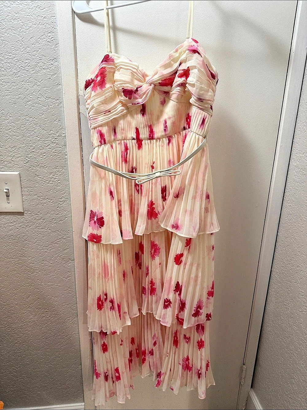 Self-Portrait Floral Pleated Maxi Dress in Pink & White US 10 Like New